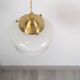 Antique opaline and brass pendant light – vintage globe 15 cm