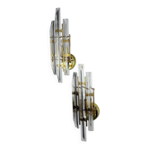 Paire d'appliques Venini, verre taillé de Murano, Italie, vers les années 1970.
