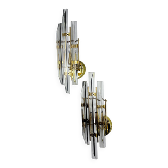 Pair of Venini wall lights, Murano cut glass, Italy, circa 1970s