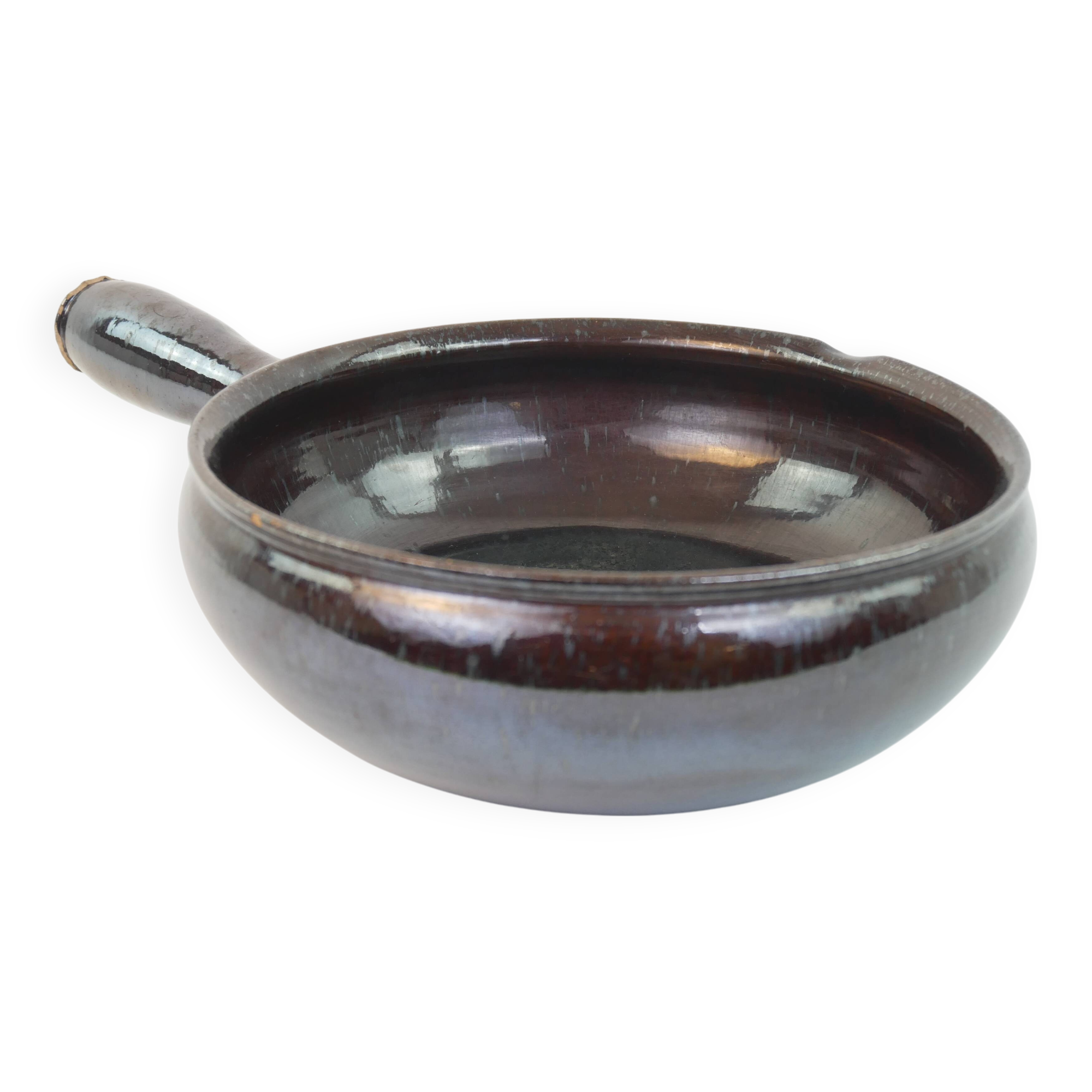 Ebony enameled ceramic fondue pot signed André Martin Vallauris 1950s