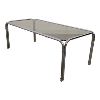 Coffee table in chromed metal and smoked glass from the 70s/80s