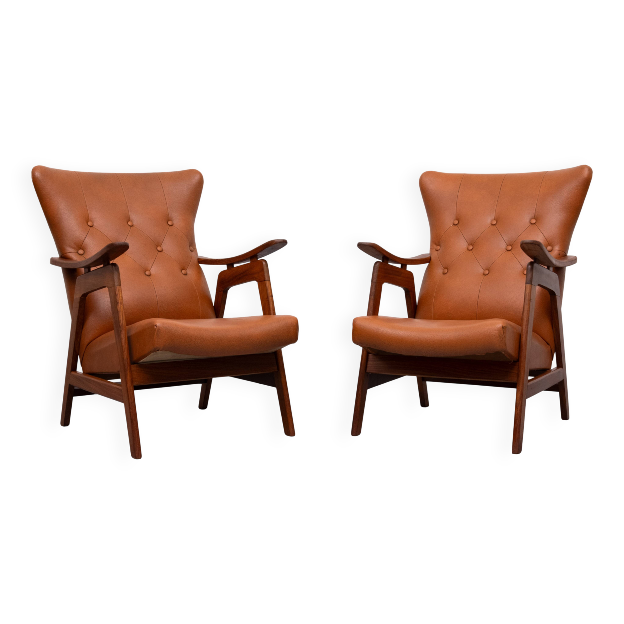 Teak Faux Leather Lounge chairs 1960s Holland
