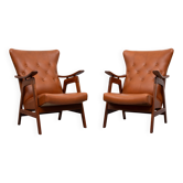 Chaises longues en simili cuir en teck des années 1960, Hollande