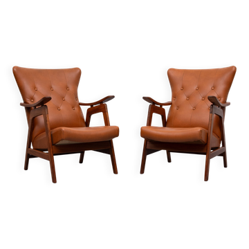 Teak Faux Leather Lounge chairs 1960s Holland