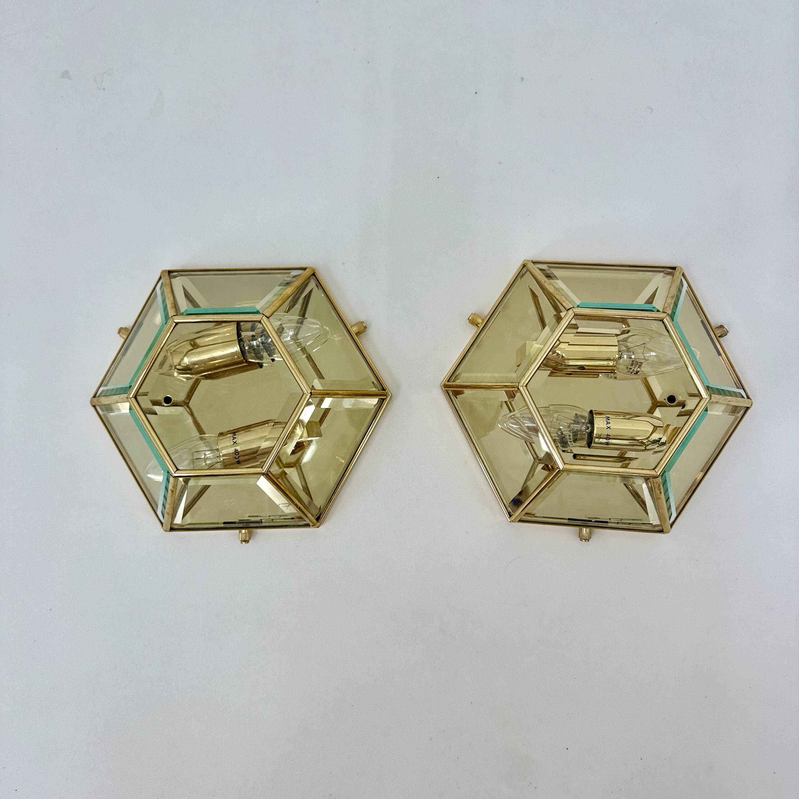 Set of 2 hexagonal wall lamps by Sothis, Italy 1980s