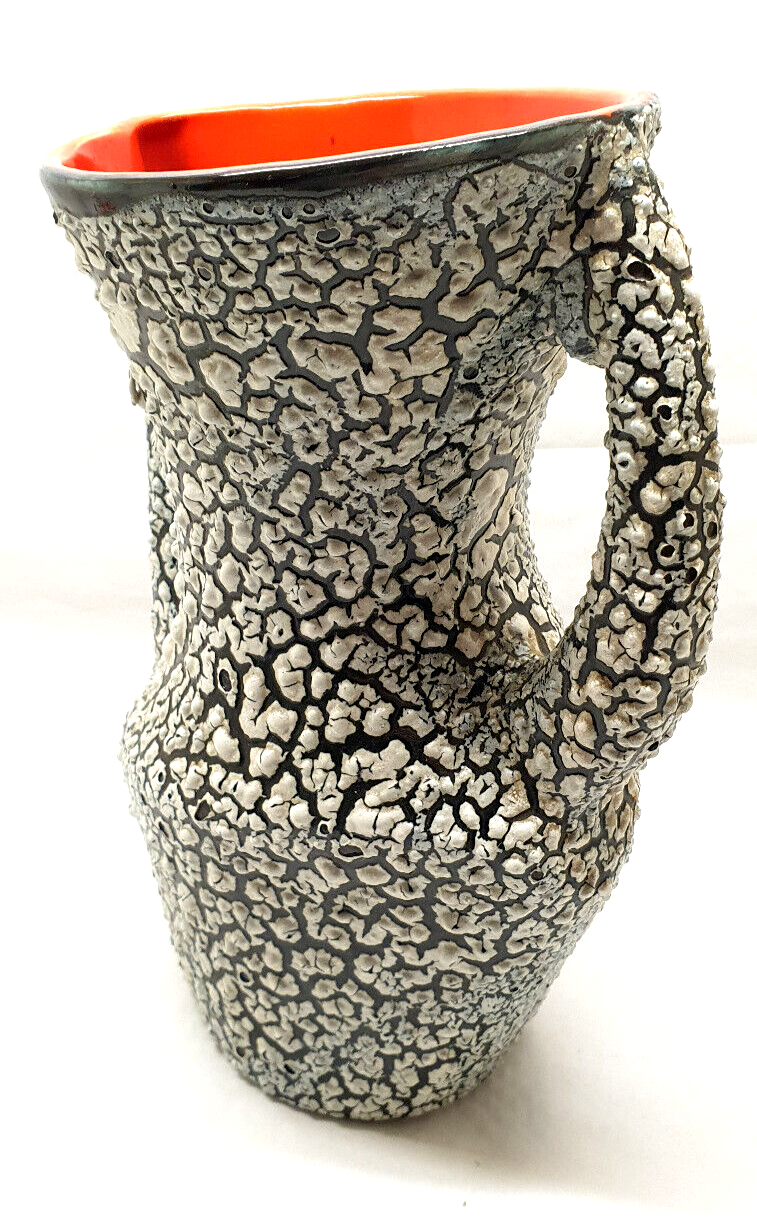 Old vase 2 handle ceramic vallauris volcanic effect interior red