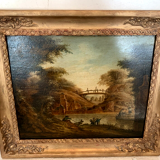 Oil on oak panel animated landscape xix century