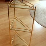 Free standing corner shelf made of brass and glass - Vintage