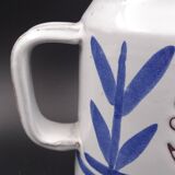 Enamelled terracotta pitcher, bird decoration engraved by Michel Barbier, Vallauris circa 1970