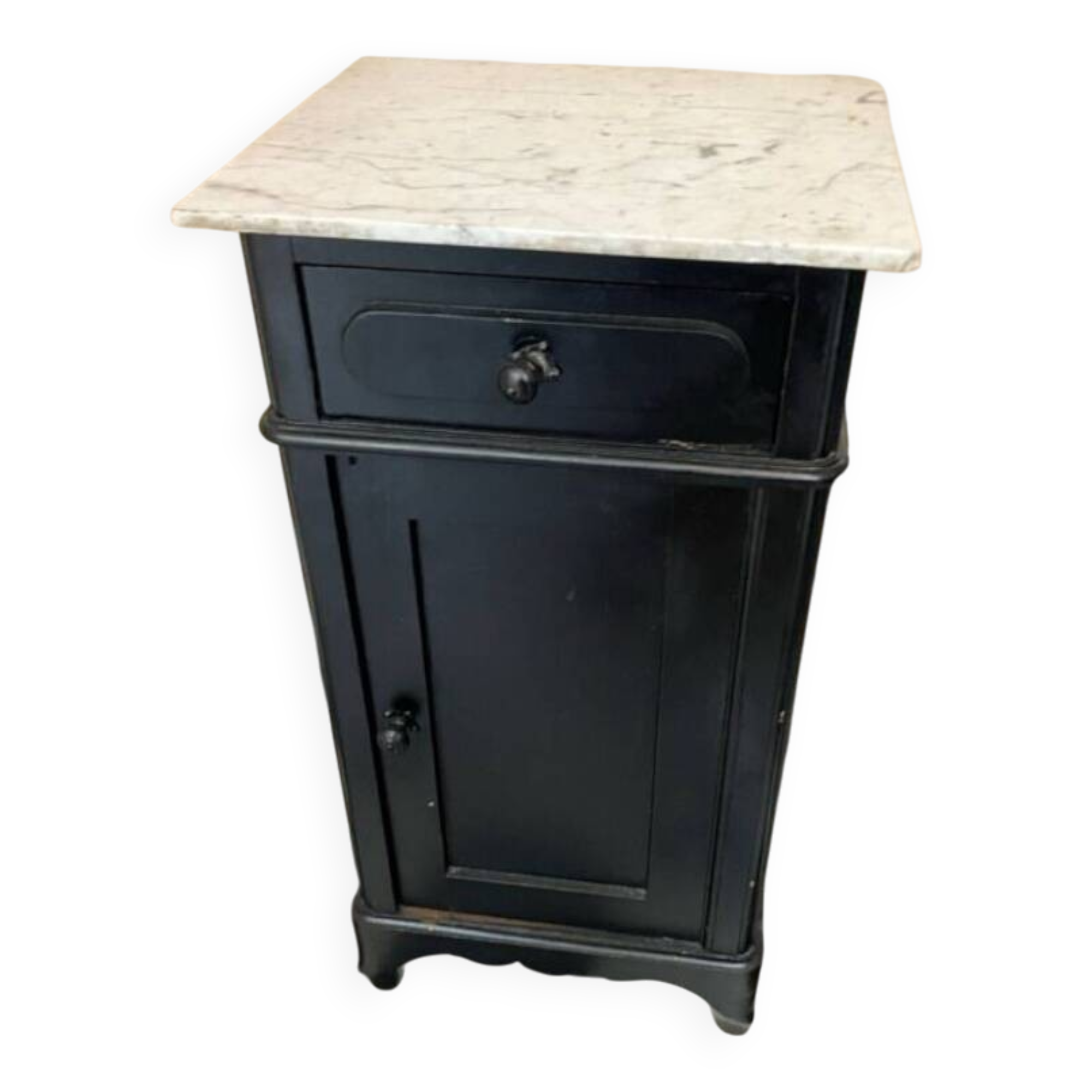 Chest of drawers with a white marble top.