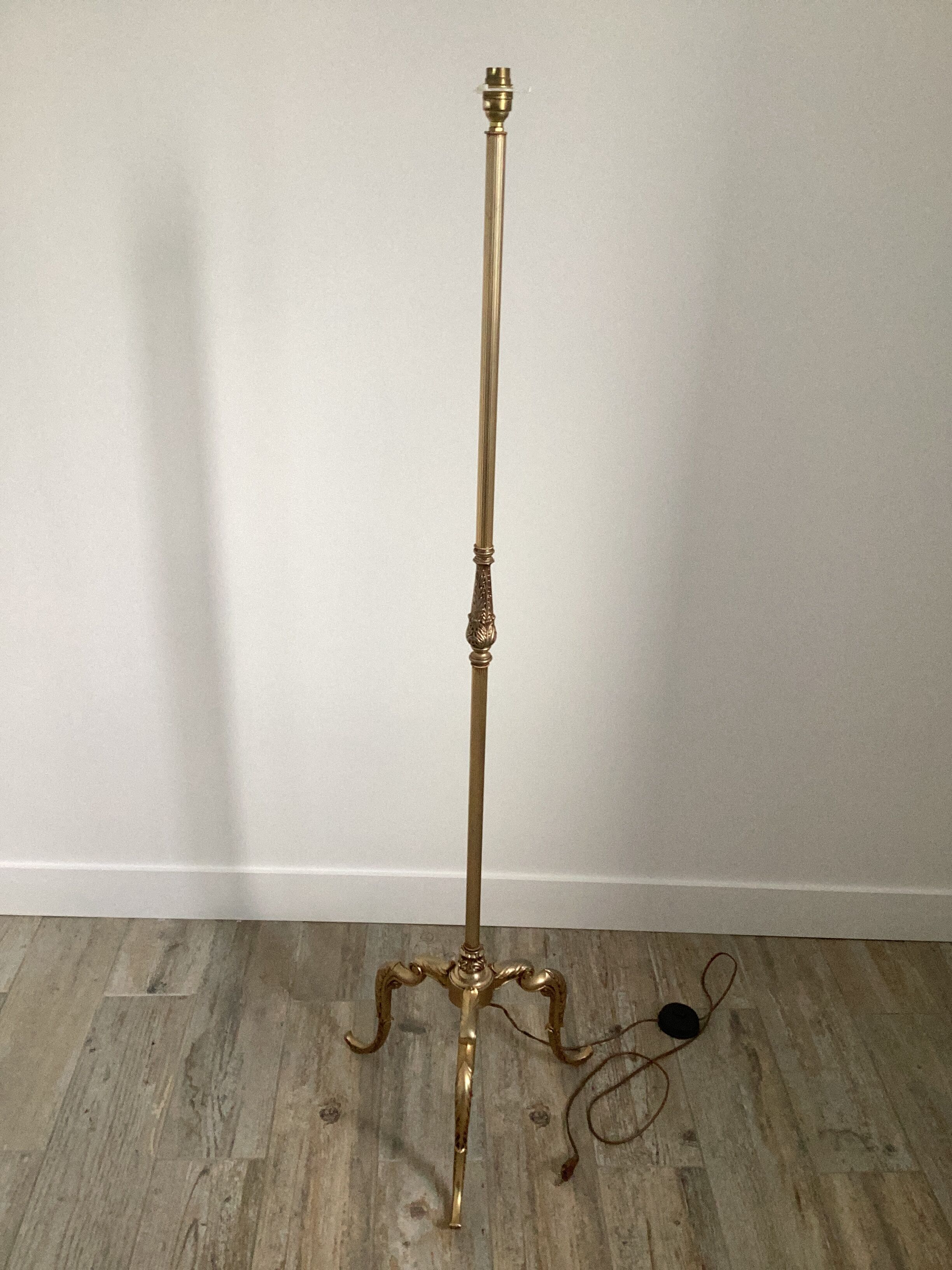 Vintage golden brass tripod floor lamp