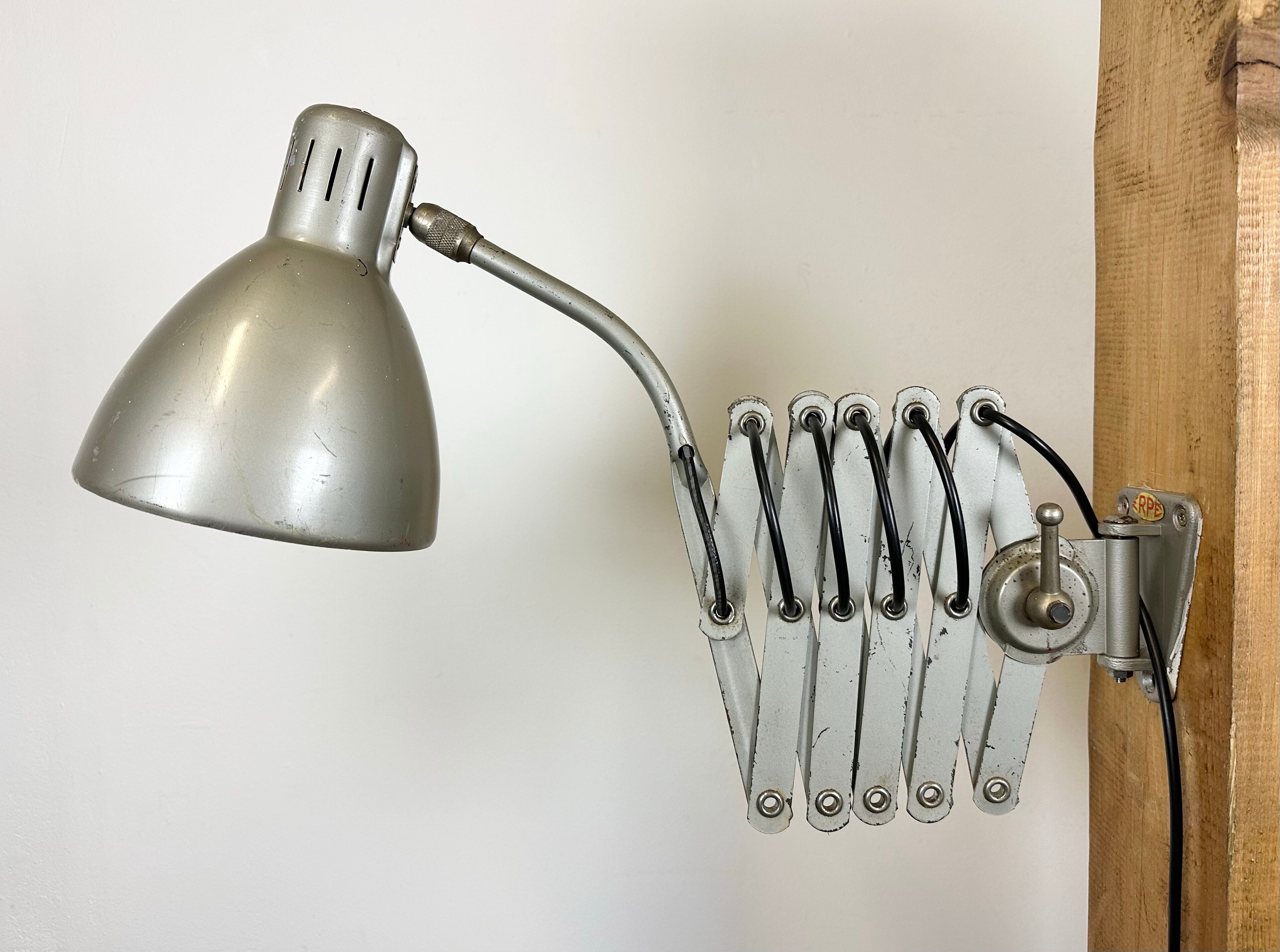 Grey industrial scissor wall lamp from erpe, 1960s