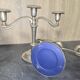 Pair of three-light candlesticks in silver-plated metal