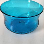 Coupe vintage en verre bullé bleu turquoise