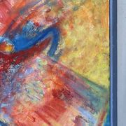Abstrait - Le Samouraï, huile sur panneau de bois signé 1989