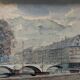 Watercolour painting early 20th century Paris Bridge Seine River signed J. M. Nicolle