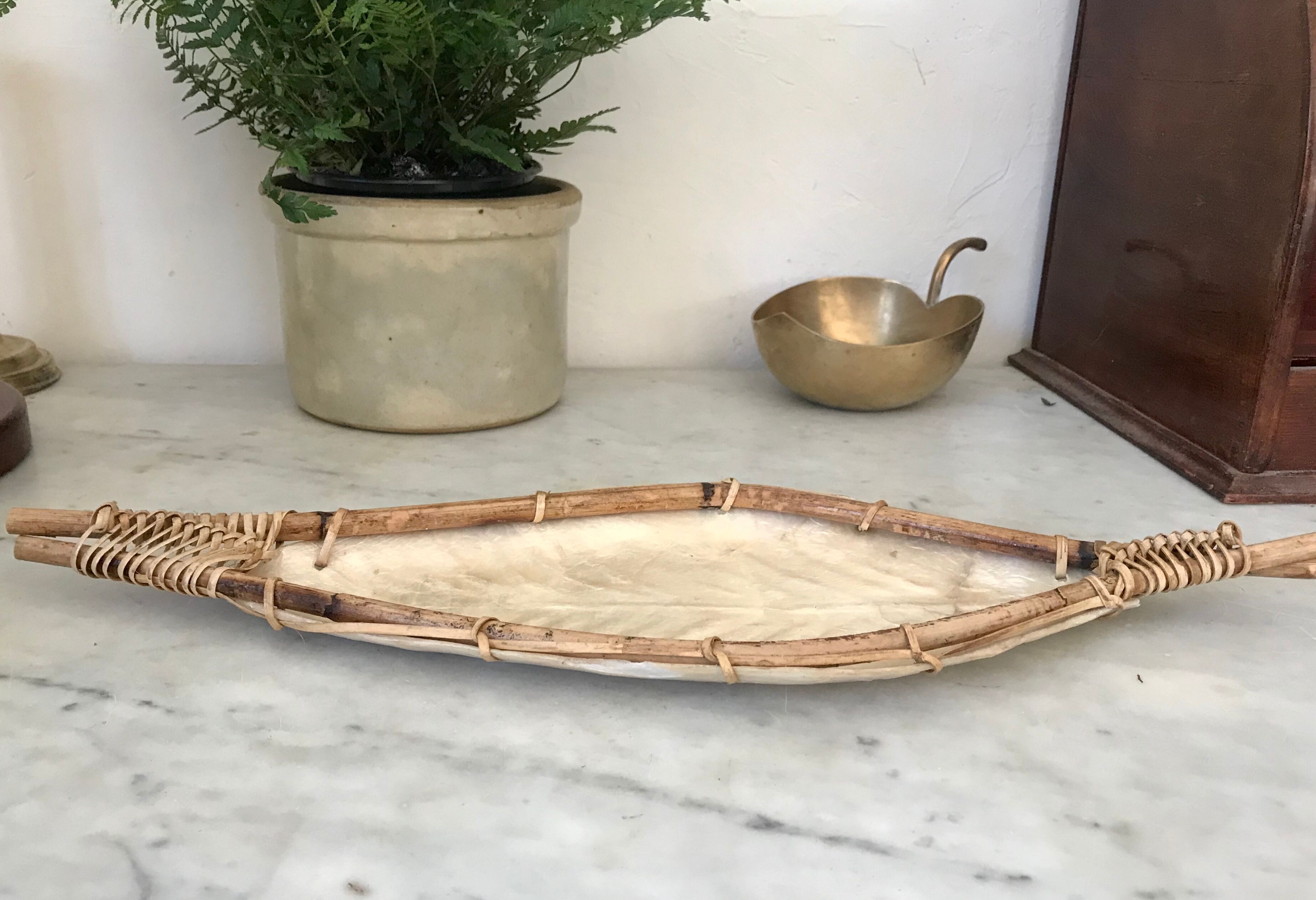Mother-of-pearl and rattan trinket bowl