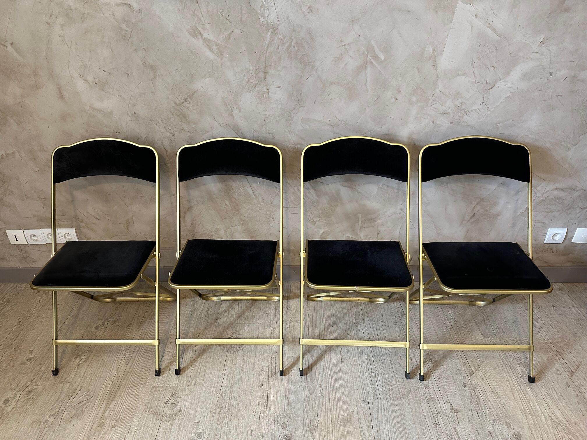 4 velvet and brass chairs