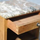 Art deco bedside table, art deco wooden bedside table with marble slab