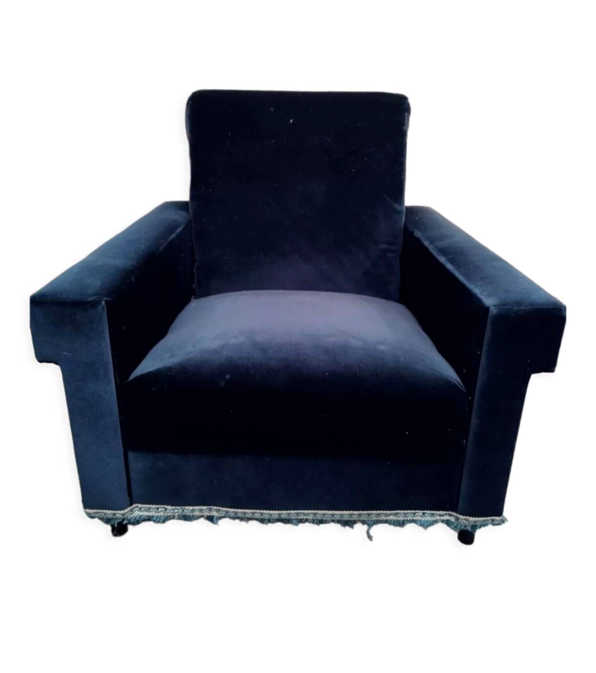 Pair of navy blue velvet club armchairs