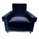 Pair of navy blue velvet club armchairs