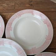 6 assiettes creuses Longwy modèle Toulouse bordure rose terre de fer