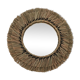 Wall mirror in natural raffia and black cords on wooden support, 37 cm