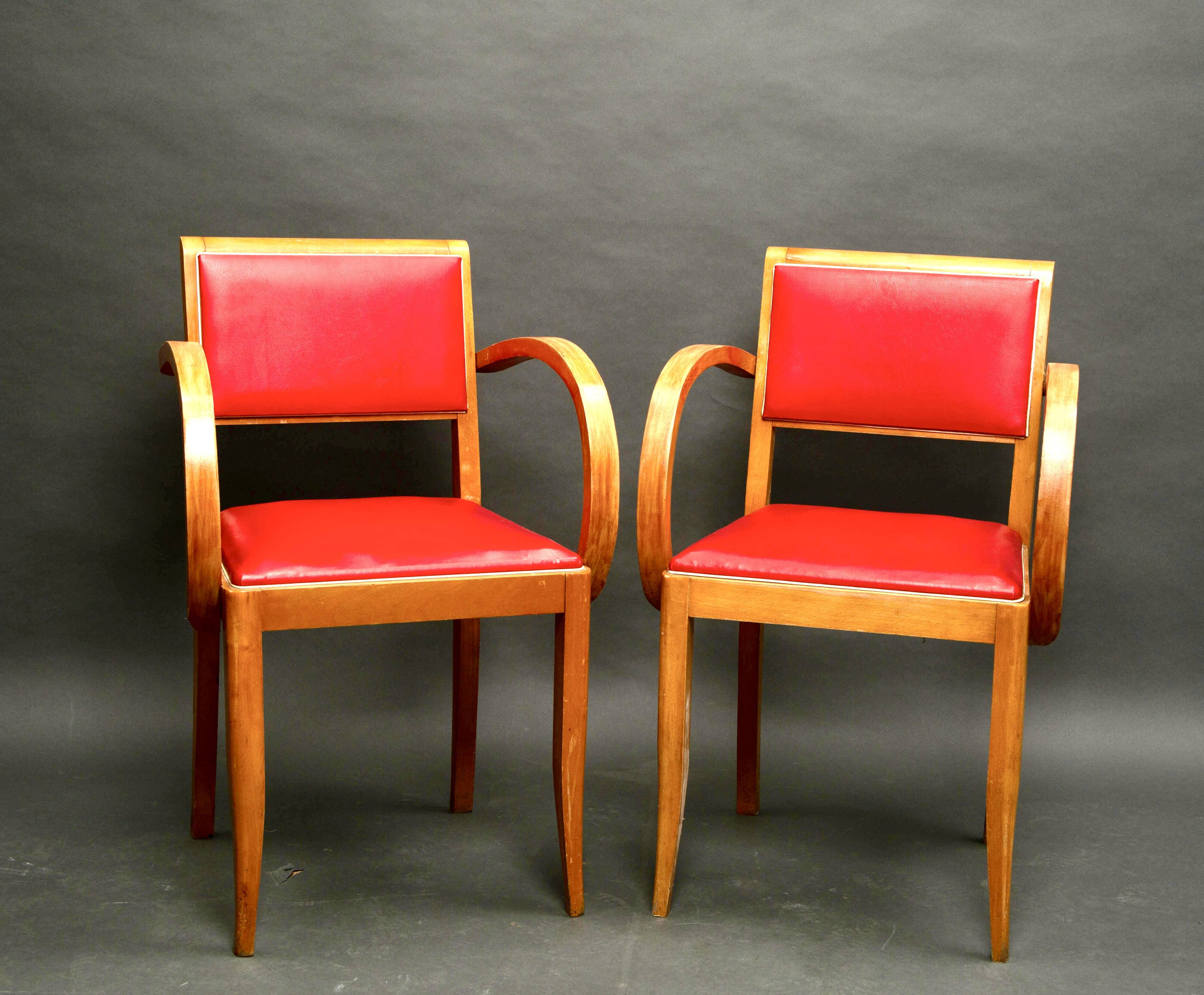 Pair of red bridge armchairs, 1950s