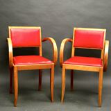 Pair of red bridge armchairs, 1950s