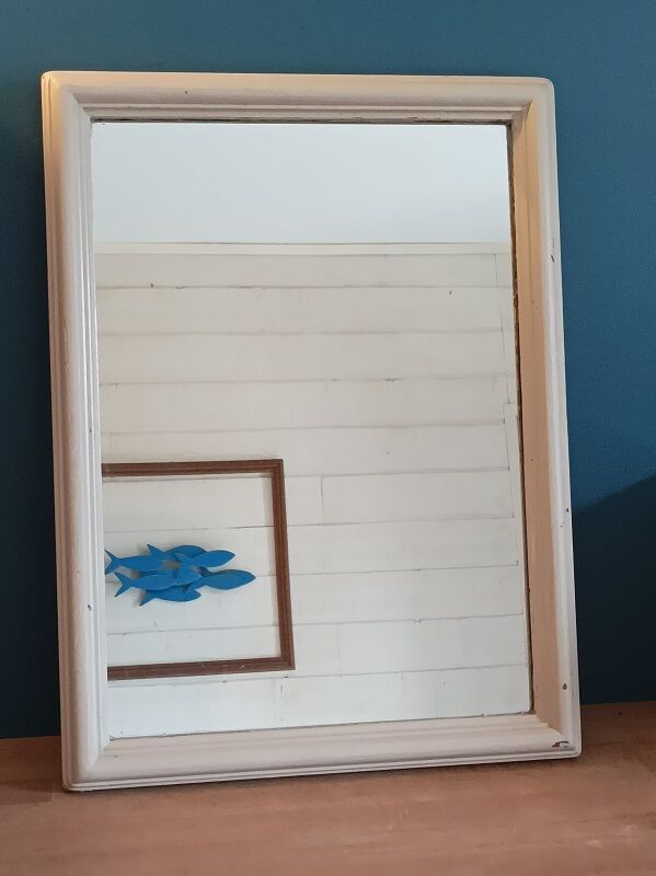 Baroque mirror patinated beige wood frame