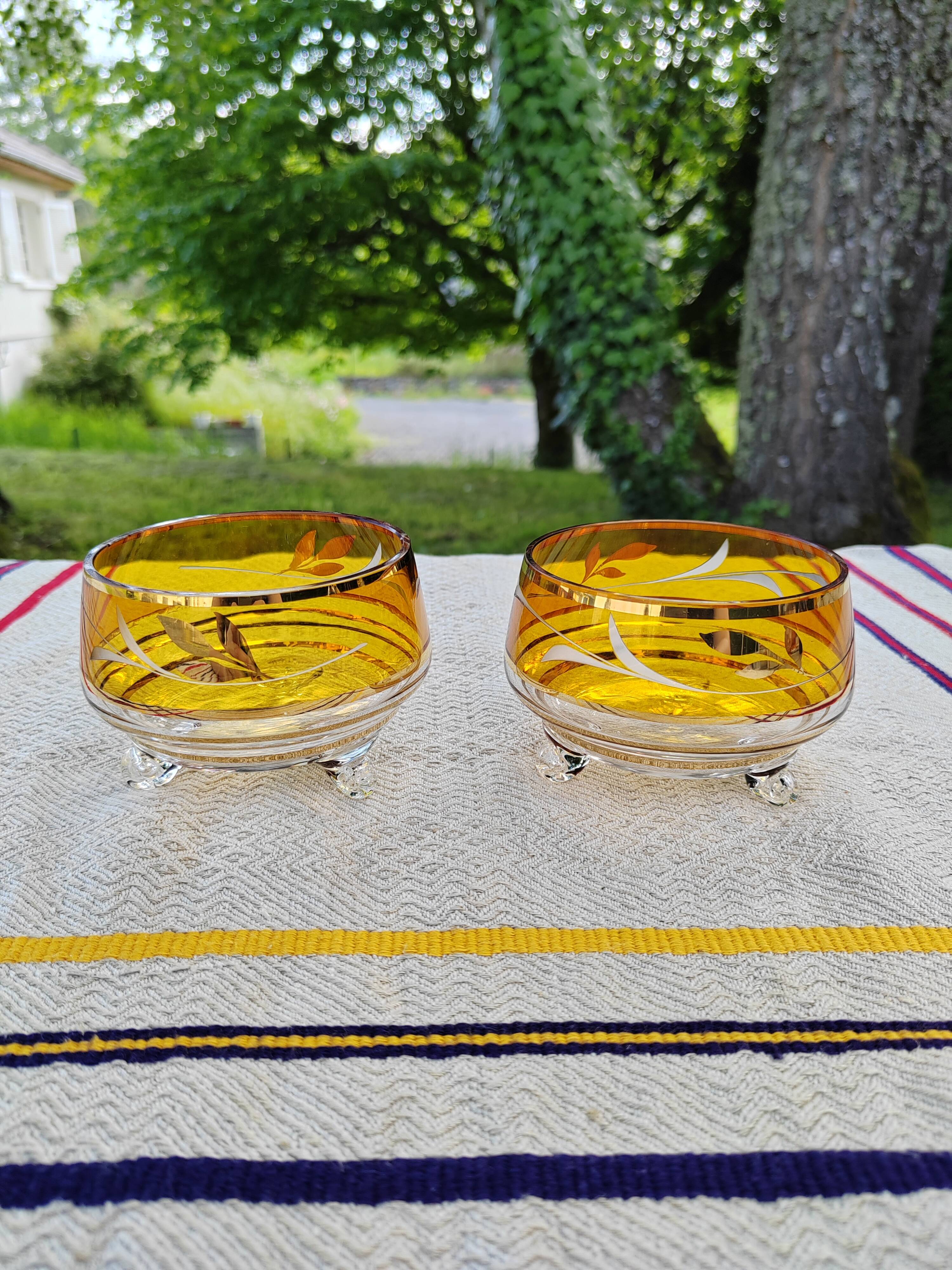 Pair of crystal stemmed bowls