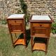 Pair of wooden and white marble bedside tables circa 1900