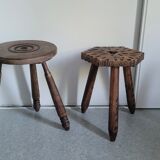 Set of 2 wooden tripod stools
