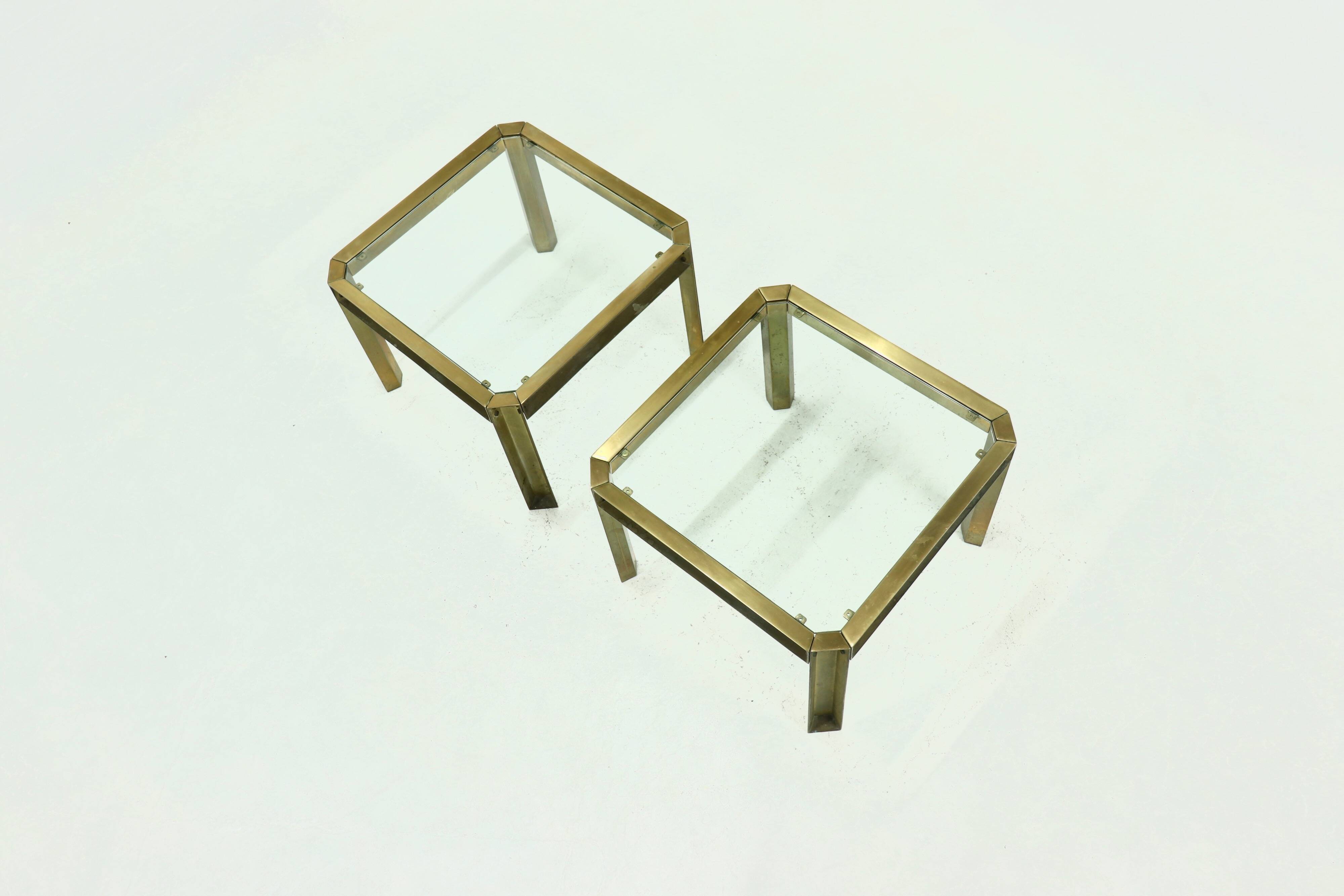 Set Model T09 Brass and Glass Side or Coffee Tables by Peter Ghyczy 1970s