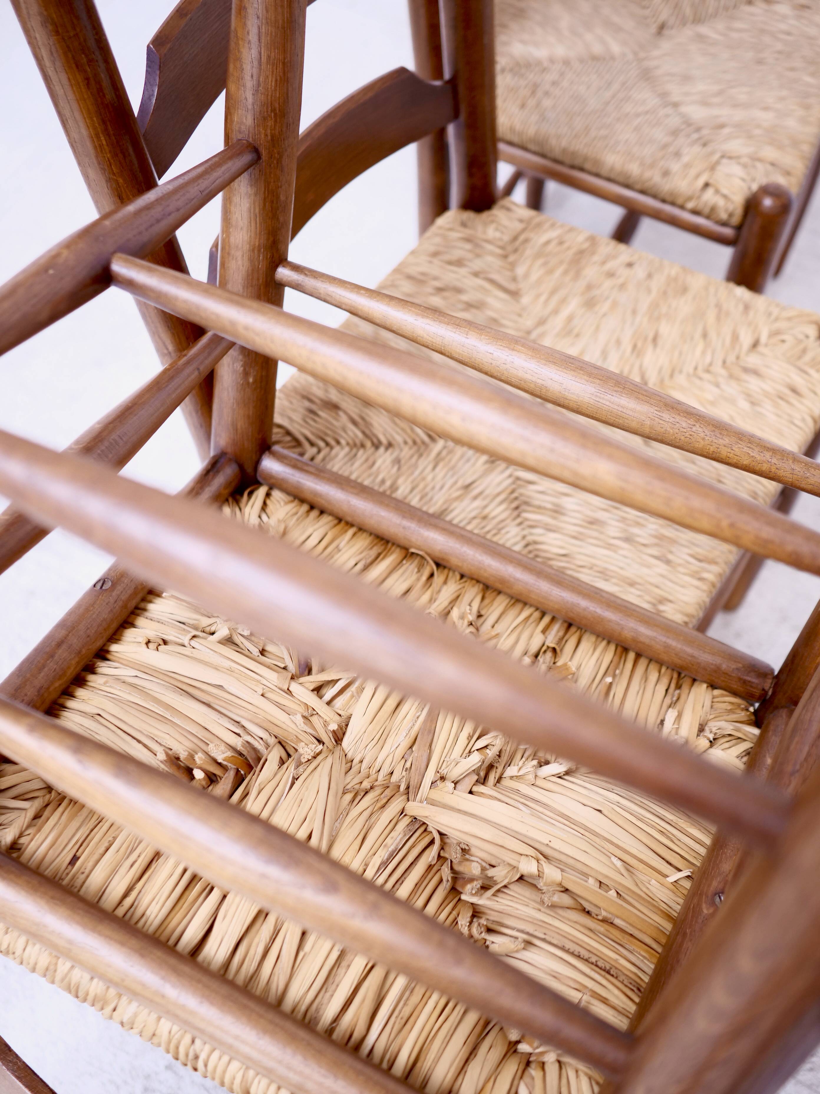 Architectural high-back chairs, straw seat, set of 4.