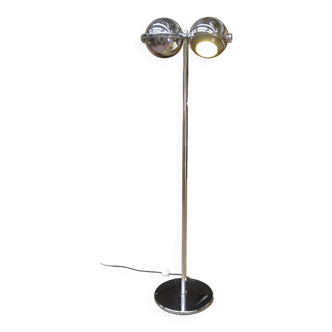Design floor lamp in chrome metal with 2 pivoting lights 1973