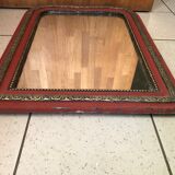 Ancien miroir Louis Philippe bois & plâtre rang de perles + frises vintage