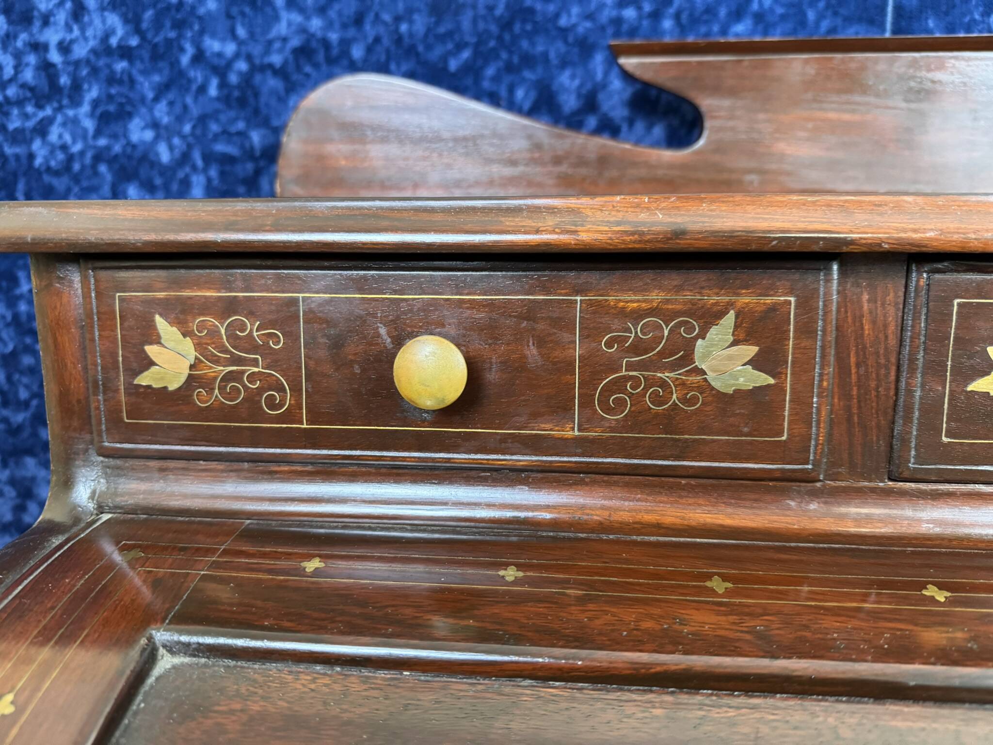 Cylinder desk in mahogany and inlaid marquetry circa 1900