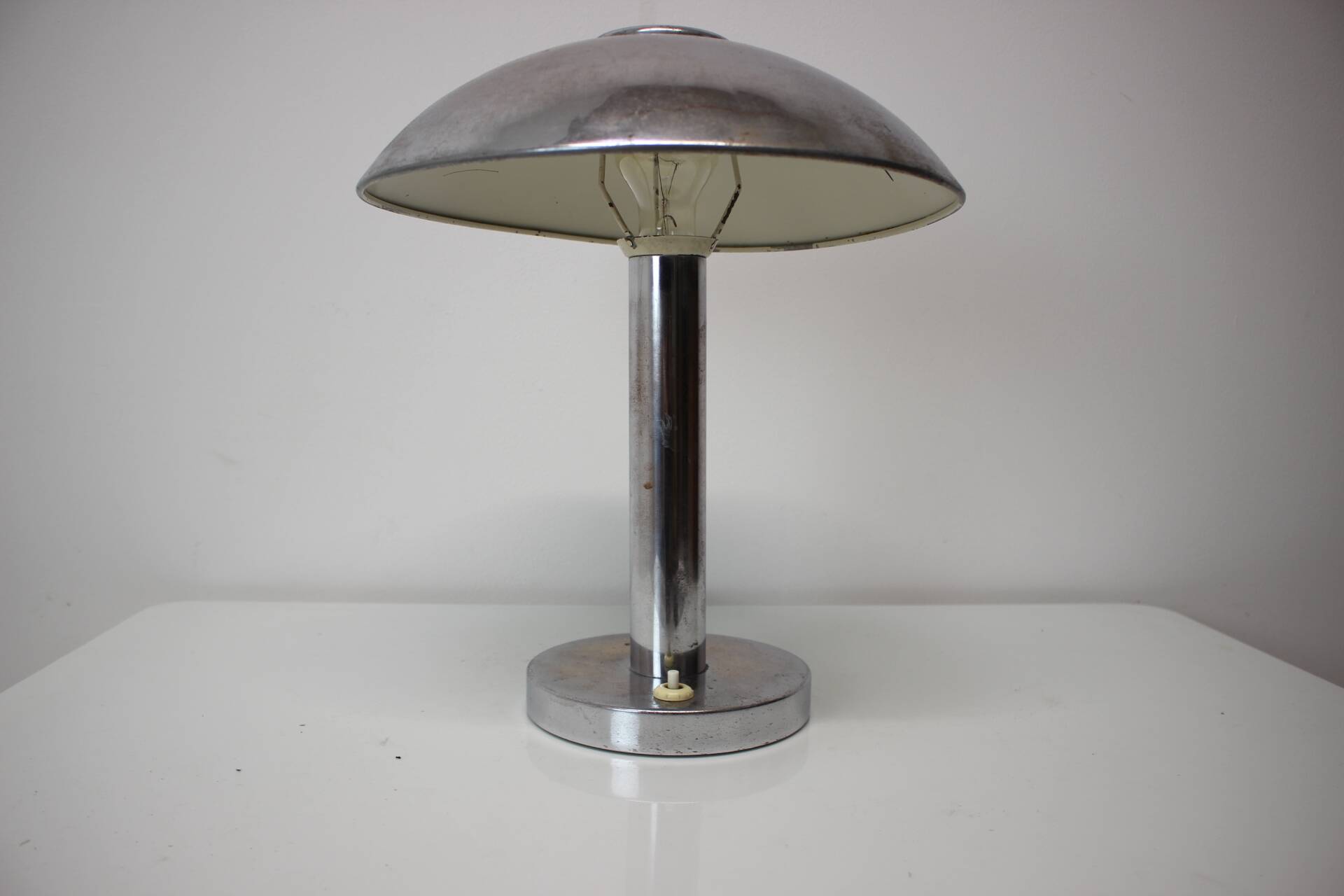 1930s Art Deco Chrome Plated Mushroom Table Lamp, Czechoslovakia