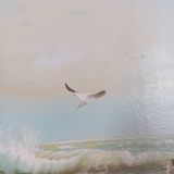 Oil on canvas seascape ocean, lighthouse and beach, signed J. Thompson