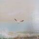 Oil on canvas seascape ocean, lighthouse and beach, signed J. Thompson