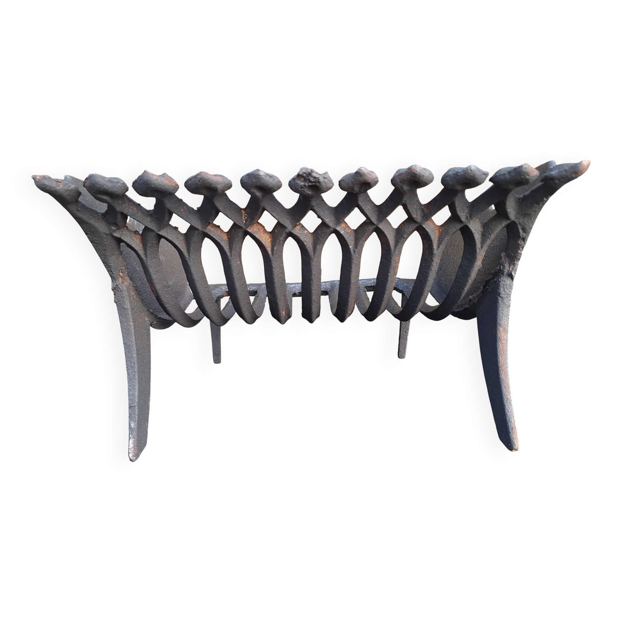 Antique cast iron log holder/ember holder for fireplace