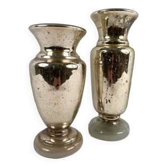 Set of two large vases in blown and églomisé glass, 19th century