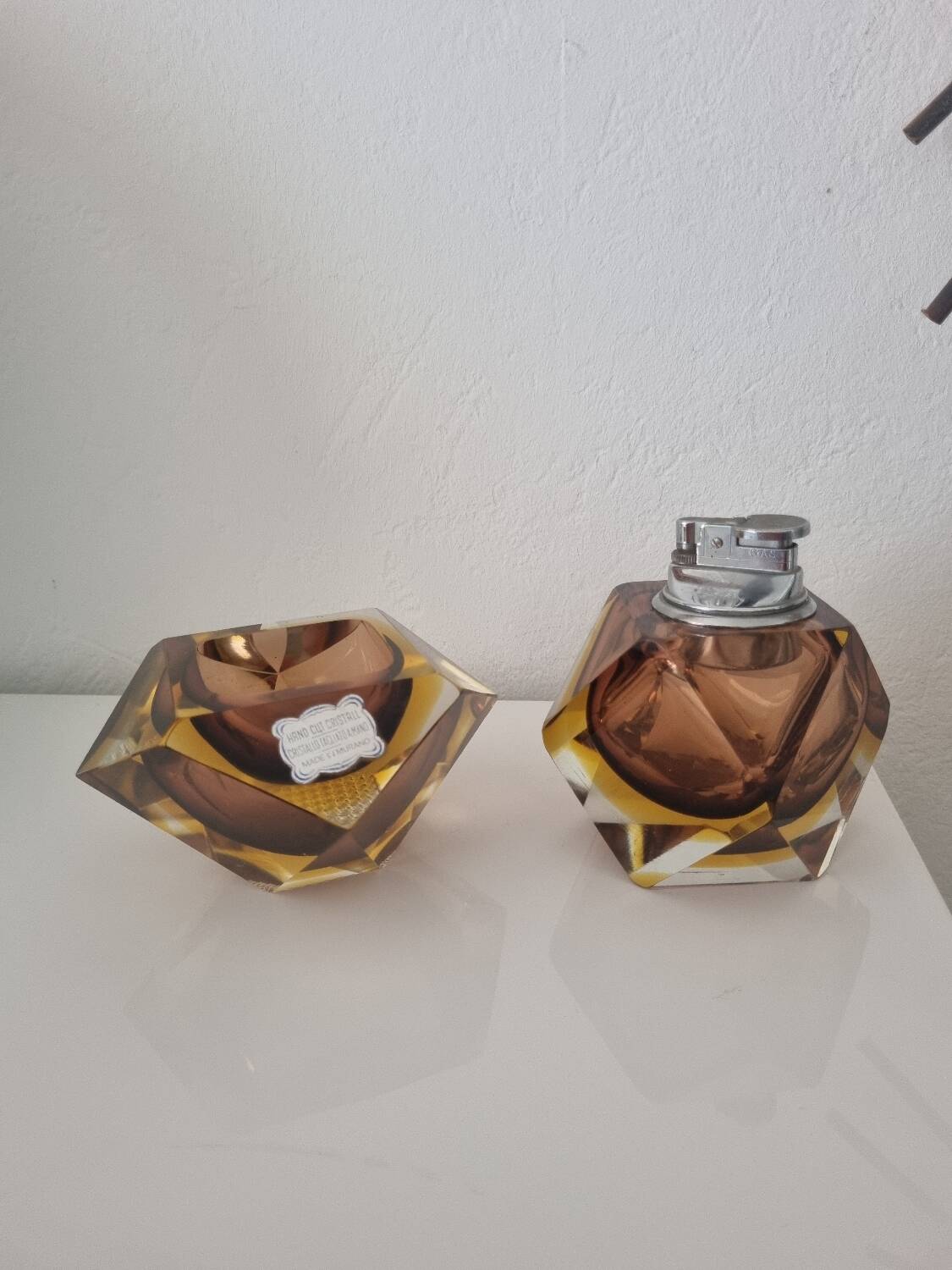 Sommerso Murano set: ashtray + table lighter
