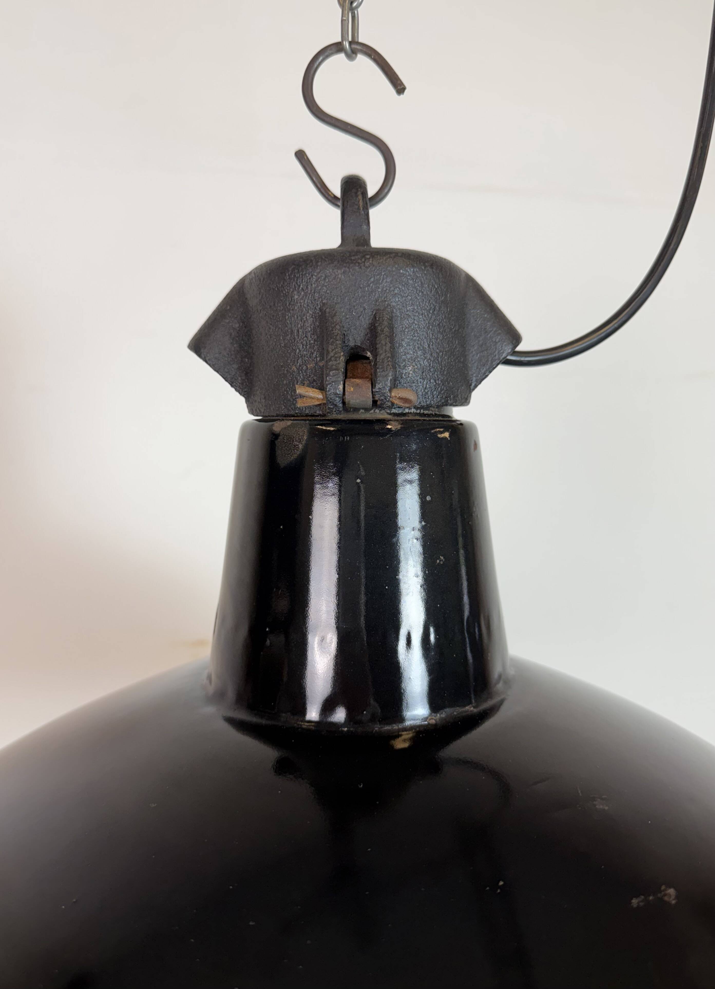 Industrial Black Enamel Factory Lamp with Cast Iron Top, 1950s
