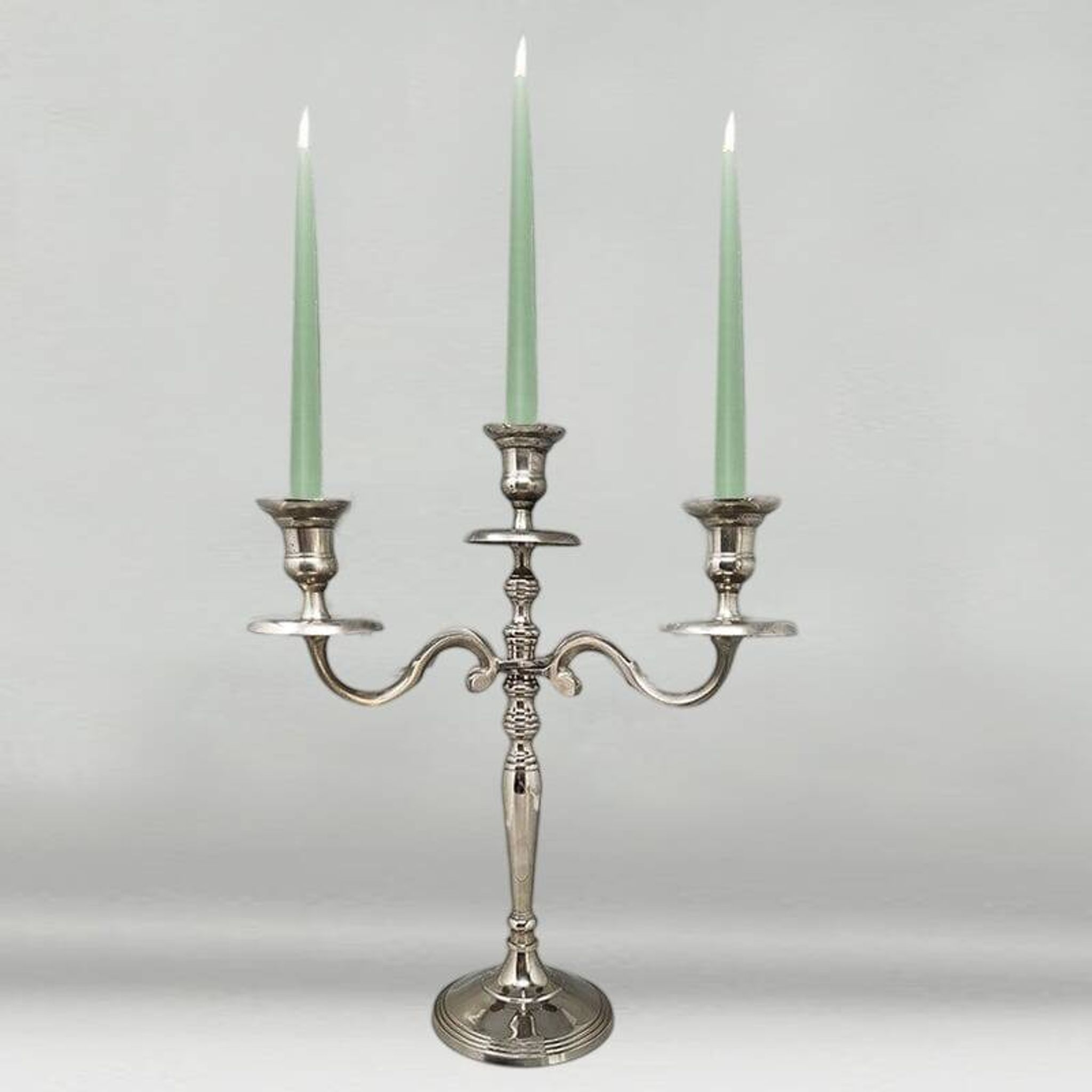 1950s Stunning Candelabra for Three Candles in Stainless Steel. Handmade. Made in Italy