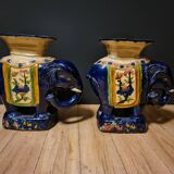 Pair of Elephant Coffee Tables in Glazed Ceramic - First Half of the 20th Century