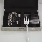 Christofle Concorde Art Deco, 12 silver-plated cake forks, perfect condition.