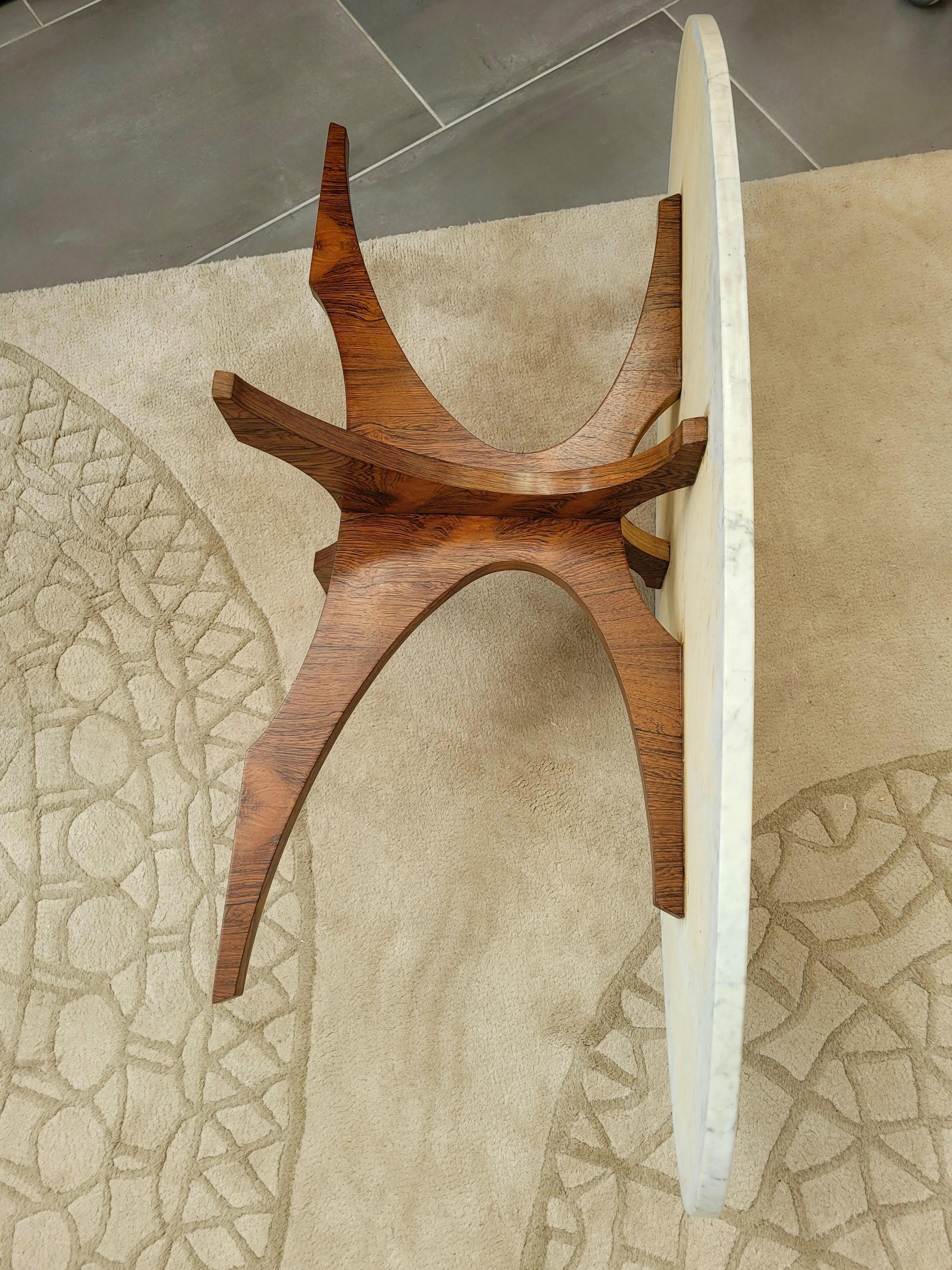 Marble coffee table and rosewood by Hugues Poignant