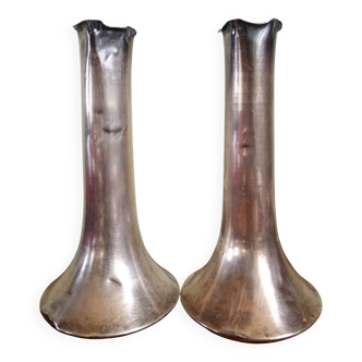 Single flower vase - pair - vittel palace - silver metal